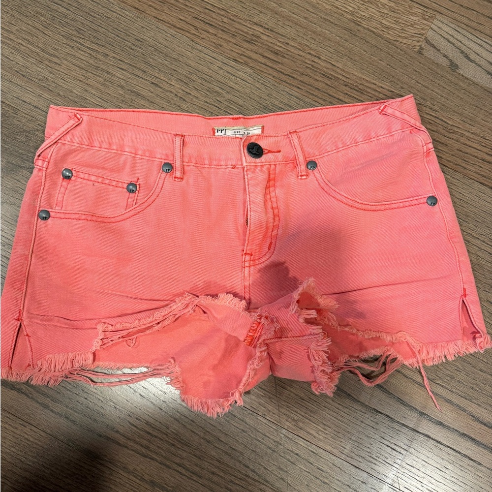 Coral Distressed Denim Shorts